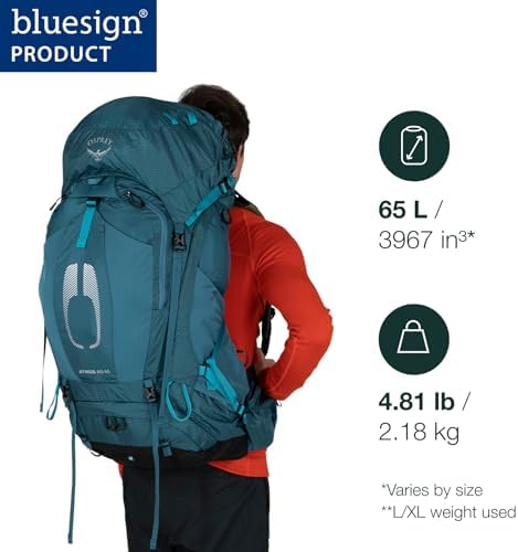 Osprey Atmos AG 65L Men's Backpacking Backpack, Mythical Green, S/M
