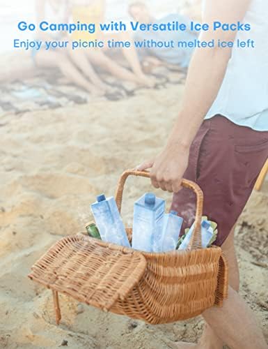 Ice Packs for Lunch Boxes, Set of 4, Rapid Freeze & Long Lasting Reusable Ice Packs for Cooler & Lunch Bags, Space-Saving Ice Blocks for Camping, Fishing, Injuries, Picnics, Beach Bag, Blue