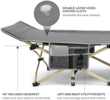 Sportneer Camping Cot: 1200D Double Layer Oxford Foldable Camping Cots for Adults - Heavy Duty Cots for Camping Travel Tent Day Outdoor & Home Guest, Camping Cots with Carry Bag & 2 Side Pockets