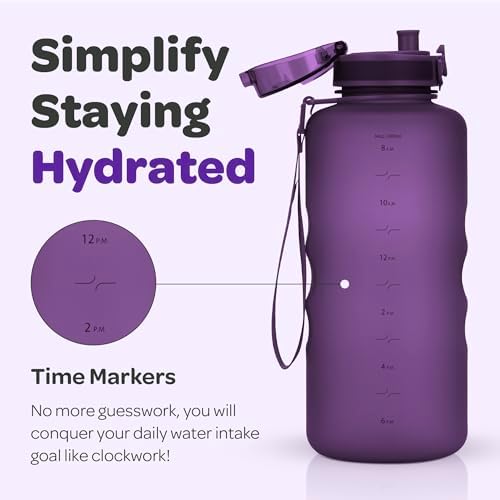 Hydracy Water Bottle with Time Marker -Large BPA Free Water Bottle & No Sweat Sleeve -Leak Proof Gym Bottle with Fruit Infuser Strainer & Times to Drink -Ideal for Fitness Sports & Outdoors
