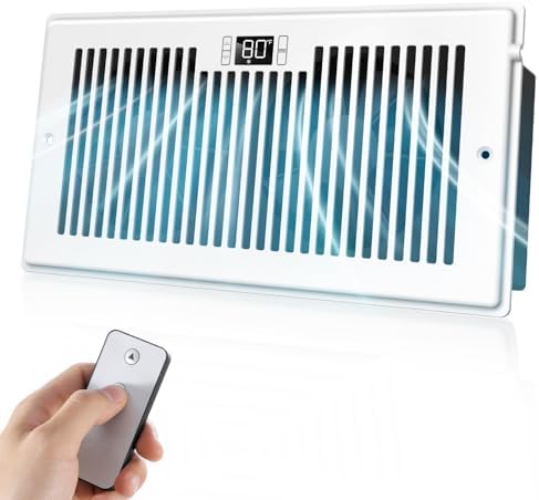Quiet Register Booster Fan Fits 6" x 12" (Duct Opening Cutout), 10-Speed Smart Heating Cooling AC Vent Booster Fan w/Remote Control & Thermostat Control (White) - Corded