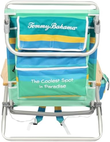 Tommy Bahama 5-Position Classic Lay Flat Backpack Beach Chair with Cooler and Cup Holder, Portable Folding Beach Chair for Tanning, Pineapple Stripe