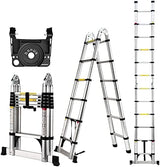 Telescoping Ladder A Frame, 12.5 Ft Compact Aluminum Extension Ladder, Portable Telescopic RV Ladder for Outdoor Camper Trips Motorhome with Tool Platform and Stabilizer Bar, 330 lb Capacity