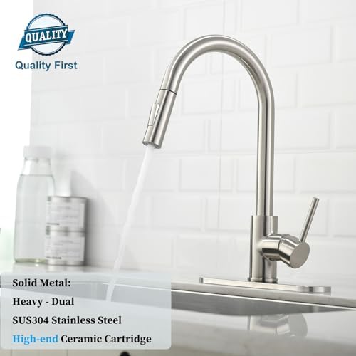 Havin Brushed Nickel Kitchen Faucet with Pull Down Sprayer, High Arc Stainless Steel Material, with cUPC Ceramic Cartridge,Fit for 1 or 3 Holes Kitchen Sink or Laundry Sink or bar Sink Faucet