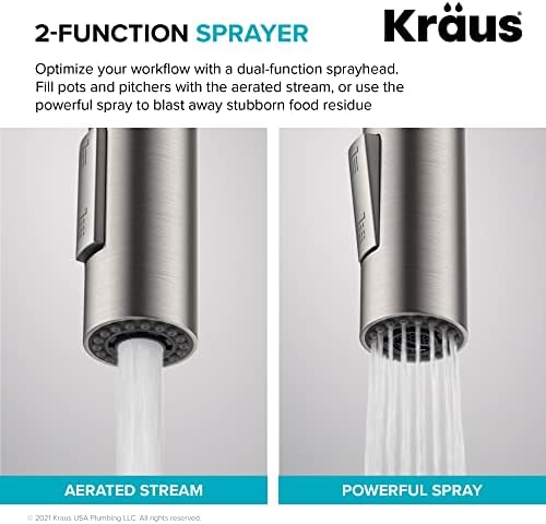 Kraus Oletto Spot Free Stainless Steel Dual Function Kitchen Faucets with Pull Down Sprayer, KPF-2620SFS