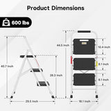 BONTEC 3-Step Ladder, Folding Step Stool, 600lbs Max Load Capacity, Sturdy Steel, Non-Slip Pedals, Lightweight, Portable Steel Ladder with Convenient Handrail, Safety Design for Home & Work, White