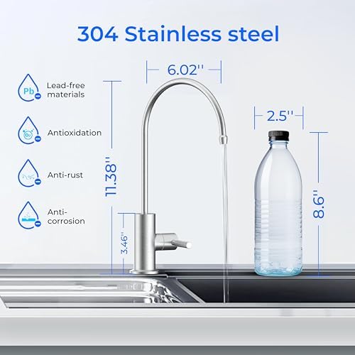 Waterdrop Filtered Water Faucet, Drinking Water Faucet, Reverse Osmosis Faucet, RO Faucet, RO Water Faucet, Water Filter Faucet for Kitchen Sink, Water Dispenser Faucet, Stainless Steel, Lead-Free