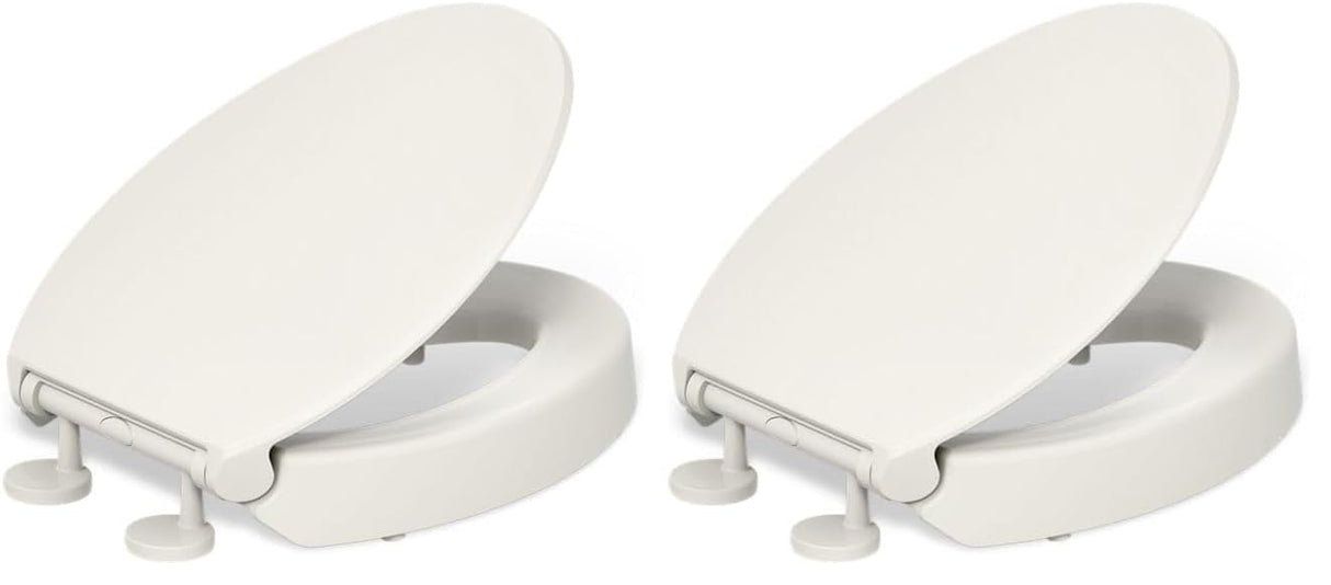 KOHLER 25875-96 Hyten 3" Height, Elevated Soft Close Elongated Toilet Seat, Contoured Seat with Grip-Tight Bumpers, Quick-Attach Hardware, No Slam Toilet Seat, Biscuit (Pack of 2)