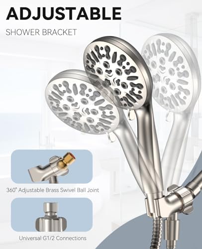 JDO Shower Head with Handheld, High Pressure Handheld Shower Head 9 Settings, Detachable Shower Head Set with Stainless Steel Hose and Shower Bracket (Brushed Nickel)