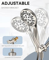JDO Shower Head with Handheld, High Pressure Handheld Shower Head 9 Settings, Detachable Shower Head Set with Stainless Steel Hose and Shower Bracket (Brushed Nickel)
