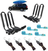 2 Pairs Heavy Duty Kayak Rack-Includes 4 Pcs Ratchet Tie-Mount on Car Roof Top Crossbar-Easy to Carry Kayak Canoe Boat Surf Ski (J-Bar Rack)