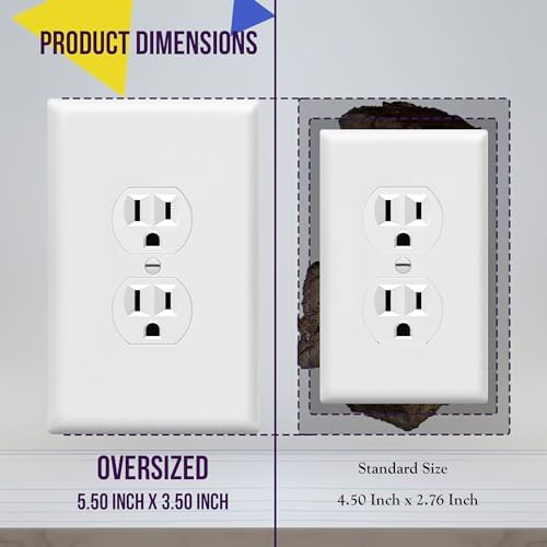 ENERLITES Jumbo Duplex Receptacle Outlet Wall Plate, Large Electrical Outlet Covers, Over-Size 1-Gang 5.5" x 3.5", Polycarbonate Thermoplastic, 8821O-W-20PCS, White (20 Pack)