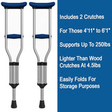 Carex Folding Aluminum Under Arm Crutches - Lightweight Crutches for Adults 4'11" to 6'1", Adult Crutches, 2 Crutches Included, Universal Crutches for Walking