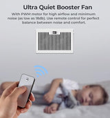 Quiet Register Booster Fan Fits 6" x 10" Register Holes, 10-Speed Smart Heating Cooling AC Vent Fan with Remote Control and Thermostat Control - White