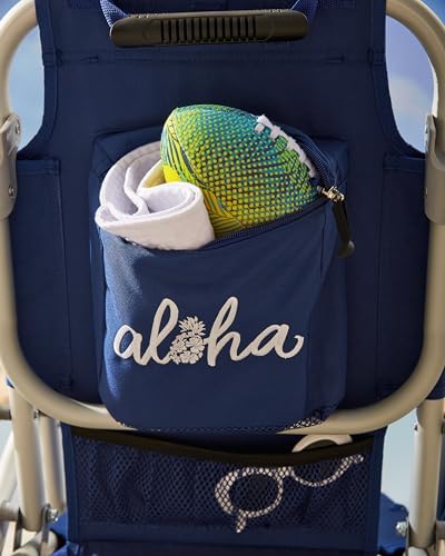 Tommy Bahama Kid's 5-Position Lay Flat Backpack Folding Beach Chair, Solid Navy Wavy Marlin