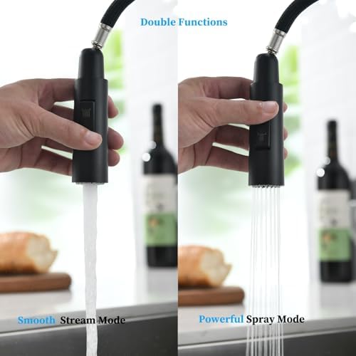 Havin Black Kitchen Faucet with Pull Down Sprayer, High Arc Stainless Steel Material, with cUPC Ceramic Cartridge,Without Deck Plate,Fit for 1 Kitchen or Laundry or Bar Sink Faucet,Matte Black