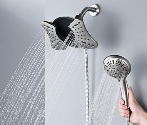 GRICH 2.5GPM Shower Heads with Handheld Spray Combo: 2 in 1 Rain Shower Head with Handheld Spray,Detachable High Pressure Shower Heads, 9 Spray Modes Adjustable Showerhead with 60 Inch Hose, Nickel