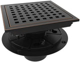 6 Inch Square Shower Floor Drain with Flange,Quadrato Pattern Grate Removable,Food-Grade SUS 304 Stainless Steel,Watermark&CUPC Certified,Oil Rubbed Bronze