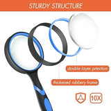 Leffis 4 Pack Magnifying Glass, 10X Non-Slip Handheld Reading Magnifier with Lanyard for Kids and Seniors, 75mm Magnifying Glass Lens for Reading, and Nature Exploration