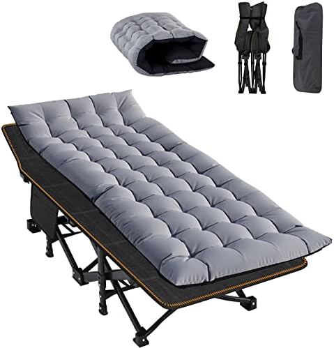 ABORON Folding Camping Cot W/Mat for Adults, Heavy Duty Outdoor Bed with Carry Bag,1200 D Layer Oxford Travel Camp Cots