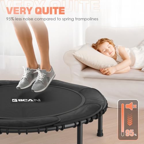 BCAN 450/550 LBS Foldable Mini Trampoline, 40"/48" Adult Fitness Trampoline with Bungees, U Shape Adjustable Foam Handle, Stable & Quiet Exercise Rebounder,Indoor/Outdoor Workout