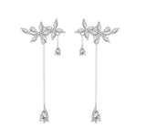 SLUYNZ 925 Sterling Silver Dainty CZ Flowers Wrap Earrings Dangle Chain for Women Elegant Bridal Wedding Earrings Engagement Drop (A-Silver)