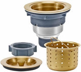 KONE 3-1/2 Inch Gold Sink Drain, Durable Stainless Steel Brass Kitchen Sink Drain Assembly Kit with Sink Strainer Waste Basket/Strainer Assembly/Sealing Lid for Standard Kitchen Sink