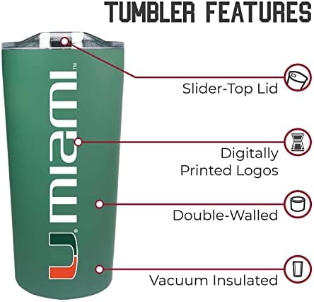 Campus Colors College Stainless Steel, Double Walled, Vacuum Insulated, Reusable Collegiate Tumbler with Slider-Top Lid for Travel, Sports, and Coffee, 18 oz (Miami Hurricanes - Green)