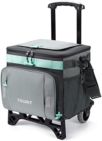 TOURIT 50-Can Collapsible Rolling Cooler Leakproof Insulated Soft Cooling Bag with Wheels and All-Terrain Cart for Beach, Camping, Patio Travel, Outdoor, Ball Fields