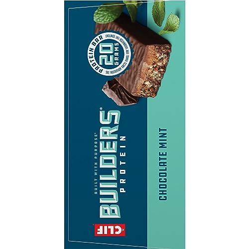 CLIF BUILDERS Protein Bars - Chocolate Mint Flavor - 20g Plant Based Protein - Gluten Free - Non-GMO - Low Glycemic - No Artificial Sweeteners - Value Pack, 2.4 oz. (12 Count)