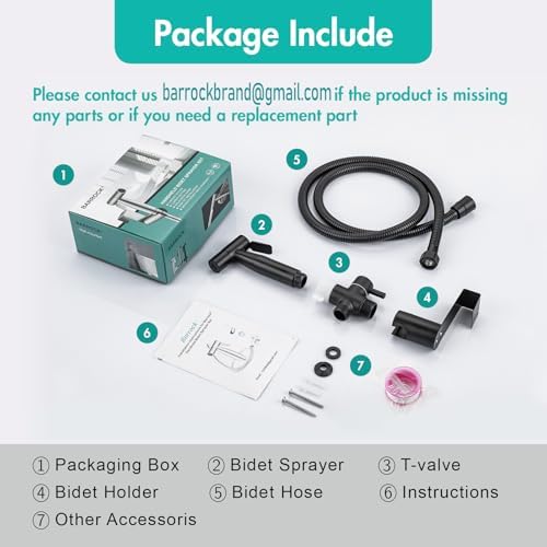 BARROCK Handheld Bidet Sprayer for Toilet, Stainless Steel Metal Made Baby Cloth Diaper Spraying Kit, Bathroom Toilet Bidet Attachment Set for Bathing Pets and Feminine Hygiene, Matte Black