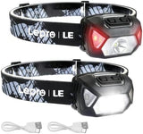 LE Headlamp Rechargeable, LED Head Lamp with 6 Modes for Camping & Hiking Gear Essentials, IPX4 Waterproof High Lumen Bright Headlight Flashlights with Adjustable Headband, USB Cable Include
