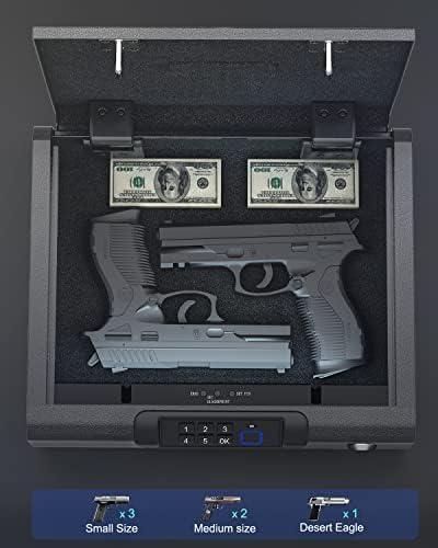 Gun Safe,Biometric Gun Safe for Pistols 3-Ways unlock Fingerprint Digital PIN Key Unlock with Sound, Lock box for Cloakroom living room Bedroom Nightstand and Car BILLCONCH