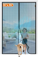 MAGZO Magnetic Screen Door Fit Door Size 36 x 96 Inch, Screen Size 38" x 97" Strong Magnet Door Mesh with Reinforced Hook & Loop for Patio Door, Front Door, Doorway, Black