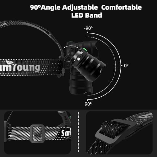 2PCS Bright LED Headlamp 1000LM Induction Function, 7 Modes Long Lasting Battery Life Head Lamp, IP67 Waterproof Zoom LED Headlamp, 90° Adjustable for Outdoor Indoor Camping Running Hunting Car Repair