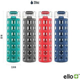 Ello Syndicate 20oz Reusable Glass Water Bottle with One-Touch Leak Proof Flip Lid and Protective Non-Slip Silicone Sleeve and Carry Loop for Coffee, Tea and Water, BPA-free Dishwasher Safe