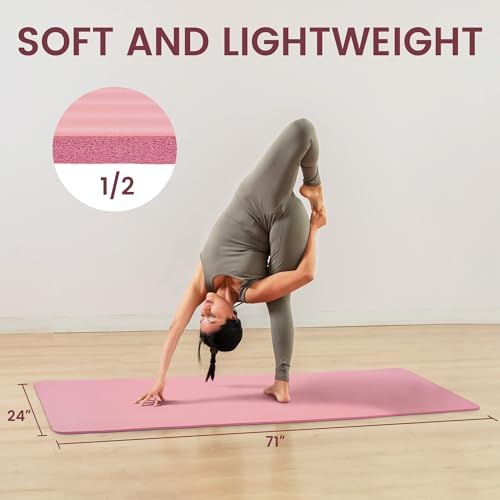 Yoga Mat, 1/2-Inch Extra Thick High Density Exercise Mat, Anti-Tear Exercise Yoga Mat with Carrying Strap, Suitable for Various Yoga Exercises