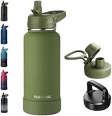 32oz Insulated Water Bottle with Straw, Stainless Steel Metal Vacuum Water Flask, Large Thermos Water bottle with Leakproof 3 Lids for Travel, Camping, Gym Sports Armygreen
