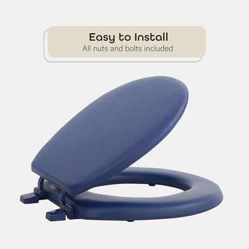 Soft Standard Vinyl Toilet Seat, Navy - 17 Inch Soft Vinyl Cover with Comfort Foam Cushioning - Fits All Standard Size Fixtures - Easy to Install Fantasia by Achim Home Decor