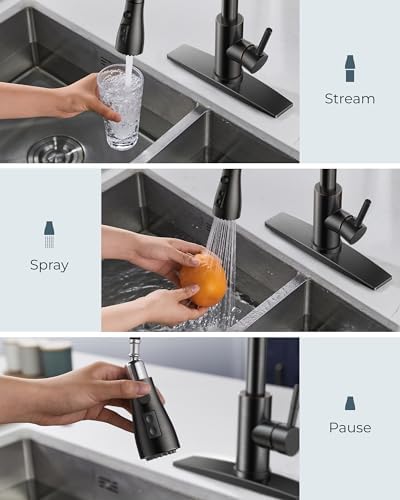 FORIOUS Kitchen Faucet with Soap Dispenser and Pull Down Sprayer, High Arc Single Handle Classic 3 Modes Stainless Steel Faucet for Kitchen Sink Farmhouse RV Bar Laundry Camper, Oil Rubbed Bronze