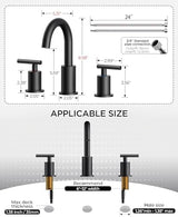 FORIOUS Bathroom Faucets, 8 Inch Widespread Matte Black Bathroom Sink Faucet 3 Hole with 360°Swivel Spout, Suitable for 6-12 Inch Vanity Sink, with Metal Pop-up Drain and cUPC Supply Line