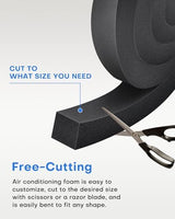 3Packs Air Conditioner Foam Tape with Adhesive, 1''X1''X 6.5 Ft Window Weather Stripping, High Resilience Ac Window Seal Kit Foam Insulation for Winter Summer (6.5ft X 3 Rolls, Black)