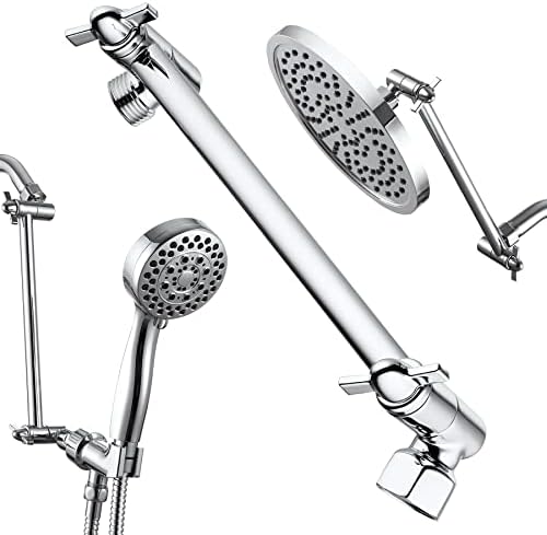 Chrome Shower Head Extension, 10 Inch Solid Brass Shower Extension Arm with Durable Anti-leak Lock Joints, Adjustable Shower Head Extension Arm