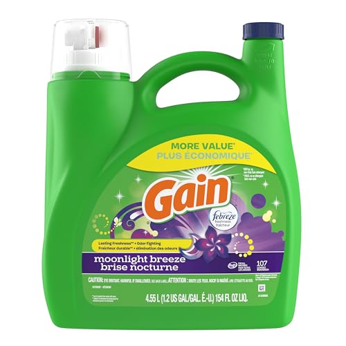 Gain + Aroma Boost Liquid Laundry Detergent, Moonlight Breeze Scent, 107 Loads, 154 Fl Oz, HE Compatible with Febreze and Oxi (125)