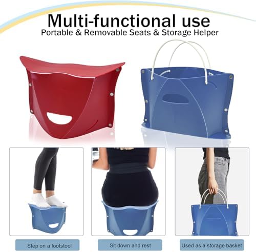 2 Pcs Foldable Airplane Foot Rest for Long Flight, Portable Camping Hiking Stool Travel Under Desk Foot Leg Rest for Airplane, Subway, Outdoor (Red+Navy)