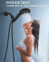 High Pressure Shower head with Handheld 7 Modes, Built-in Power Wash to Clear Tub. Tile & Pets, 5” High Flow Hand Held Hydro Rain Showerhead with Stainless Steel Hose and Adjustable Bracket-Matt Black