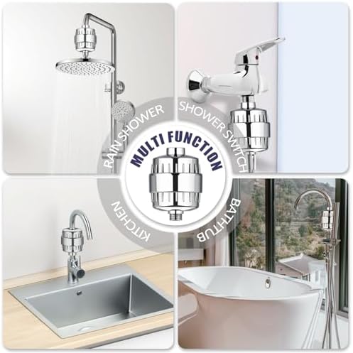 Shower Filter, 20 Stage Shower Head Filter for Hard Water with 2 Cartridges, High Output Shower Water Filter to Remove Chlorine, Fluoride and Other Impurities, Improves Skin Condition, Protects Hair