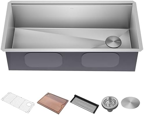 KRAUS Kore 36-Inch Undermount Workstation 16 Gauge Single Bowl Stainless Steel Kitchen Sink with Accessories, KWU110-36