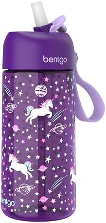 Bentgo Kids Water Bottle - Leak-Proof, Durable Tritan, BPA-Free 15 oz. Cup for Kids/Toddlers Ages 3+, Safe Sip Spout, Carrying Handle, & Dishwasher Safe for School, Sports, Daycare & Camp (Unicorn)