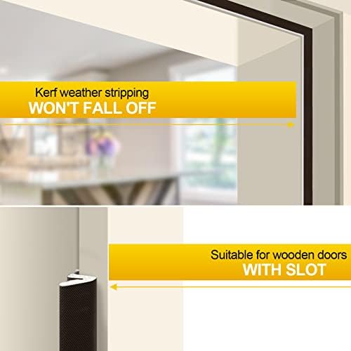 40 Feet Door Weather Stripping, Kerf Weather Stripping for Doors with Groove, Kerf Door Seal for Large Gap and Easy Installation(40, Brown)